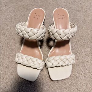 a new day Cream Braided Double-Strap Slide Heels
